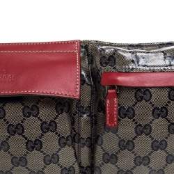 Pre Owned حقيبة خصر غوتشي جلد و كانفاس مقوى بيج و أحمر 