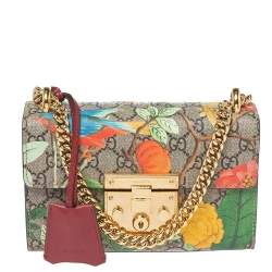 Padlock leather and printed coated-canvas shoulder bag