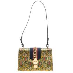 Gucci Brocade Small Sylvie Shoulder Bag - Iridescent Gold - Couture USA