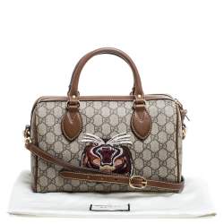 Pre Owned حقيبة بوسطن غوتشي تايغر كانفاس جي جي سوبريم بيج/بني إصدار محدود