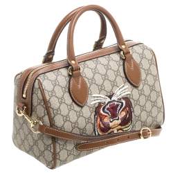 Pre Owned حقيبة بوسطن غوتشي تايغر كانفاس جي جي سوبريم بيج/بني إصدار محدود