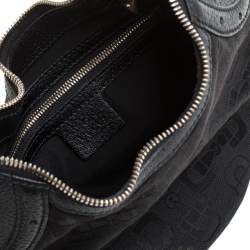 Pre Owned حقيبة هوبو غوتشي غليم جلد وكانفاس طباعة هورسبيت سوداء