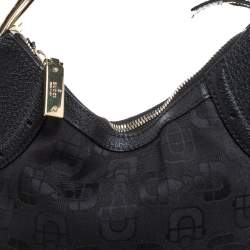 Pre Owned حقيبة هوبو غوتشي غليم جلد وكانفاس طباعة هورسبيت سوداء