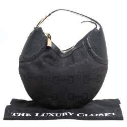 Pre Owned حقيبة هوبو غوتشي غليم جلد وكانفاس طباعة هورسبيت سوداء