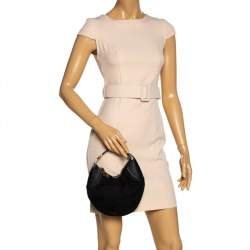 Pre Owned حقيبة هوبو غوتشي غليم جلد وكانفاس طباعة هورسبيت سوداء