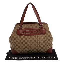 Gucci Beige/Red GG Canvas and Leather Medium Supreme Web Dressage Tote