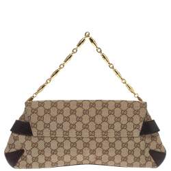 Pre Owned Gucci Beige/Brown GG Canvas Horsebit Chain Clutch
