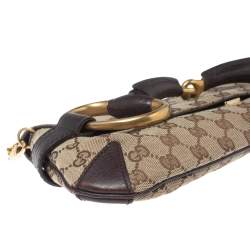 Pre Owned Gucci Beige/Brown GG Canvas Horsebit Chain Clutch