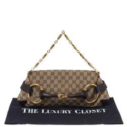 Pre Owned Gucci Beige/Brown GG Canvas Horsebit Chain Clutch