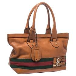 مملوكة مسبقًا Gucci Tan Leather Web Heritage Tote