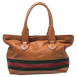 مملوكة مسبقًا Gucci Tan Leather Web Heritage Tote