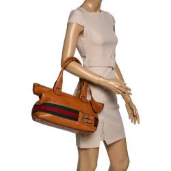 مملوكة مسبقًا Gucci Tan Leather Web Heritage Tote
