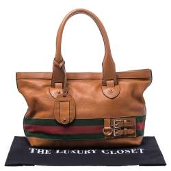 مملوكة مسبقًا Gucci Tan Leather Web Heritage Tote