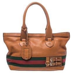 مملوكة مسبقًا Gucci Tan Leather Web Heritage Tote