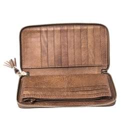 Pre Owned Gucci Tan Guccissima Leather Bamboo Tassel Zip Around Organizer Wallet