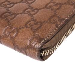 Pre Owned Gucci Tan Guccissima Leather Bamboo Tassel Zip Around Organizer Wallet