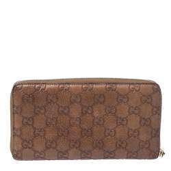 Pre Owned Gucci Tan Guccissima Leather Bamboo Tassel Zip Around Organizer Wallet