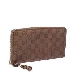 Pre Owned Gucci Tan Guccissima Leather Bamboo Tassel Zip Around Organizer Wallet