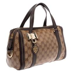 Pre Owned Gucci Beige/Brown GG Crystal Canvas and Leather Small Duchessa Boston Bag