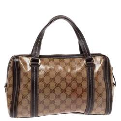 Pre Owned Gucci Beige/Brown GG Crystal Canvas and Leather Small Duchessa Boston Bag