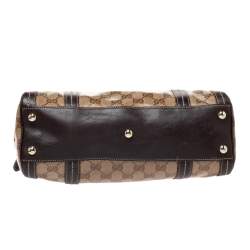 Pre Owned Gucci Beige/Brown GG Crystal Canvas and Leather Small Duchessa Boston Bag