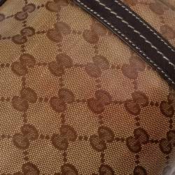 Pre Owned Gucci Beige/Brown GG Crystal Canvas and Leather Small Duchessa Boston Bag