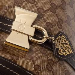 Pre Owned Gucci Beige/Brown GG Crystal Canvas and Leather Small Duchessa Boston Bag