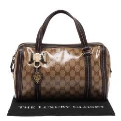 Pre Owned Gucci Beige/Brown GG Crystal Canvas and Leather Small Duchessa Boston Bag