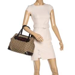 مملوكة مسبقًا Gucci Beige/Brown GG Canvas and Leather Medium Supreme Web Dressage Tote