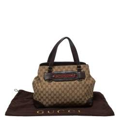 مملوكة مسبقًا Gucci Beige/Brown GG Canvas and Leather Medium Supreme Web Dressage Tote