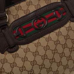 مملوكة مسبقًا Gucci Beige/Brown GG Canvas and Leather Medium Supreme Web Dressage Tote
