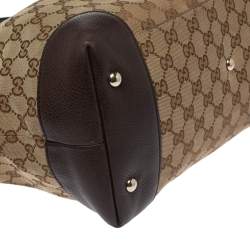 مملوكة مسبقًا Gucci Beige/Brown GG Canvas and Leather Medium Supreme Web Dressage Tote