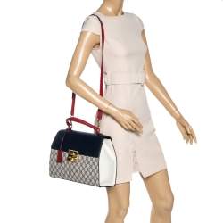 Pre Owned Gucci Tri Color GG Supreme Canvas and Leather Medium Padlock Top Handle Bag