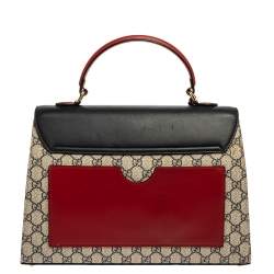 Pre Owned Gucci Tri Color GG Supreme Canvas and Leather Medium Padlock Top Handle Bag