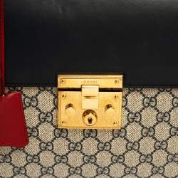 Pre Owned Gucci Tri Color GG Supreme Canvas and Leather Medium Padlock Top Handle Bag