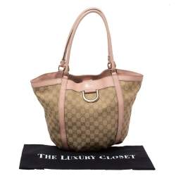 Pre Owned حقيبة يد غوتشي "دي-رينغ" جلد و كانفاس جي جي وردي و بيج