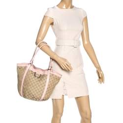 Pre Owned حقيبة يد غوتشي "دي-رينغ" جلد و كانفاس جي جي وردي و بيج