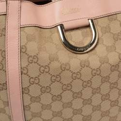 Pre Owned حقيبة يد غوتشي "دي-رينغ" جلد و كانفاس جي جي وردي و بيج