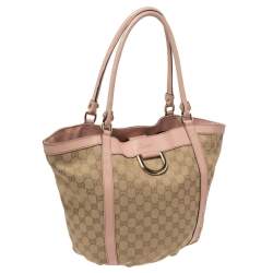 Pre Owned حقيبة يد غوتشي "دي-رينغ" جلد و كانفاس جي جي وردي و بيج