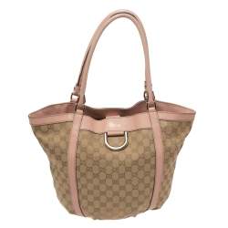 Pre Owned حقيبة يد غوتشي "دي-رينغ" جلد و كانفاس جي جي وردي و بيج