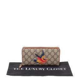 Gucci Beige GG Supreme Coated Canvas Bird Zip Around Wallet
