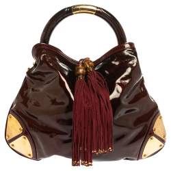 مملوكة مسبقًا Gucci Red/Black Ombre Patent Leather Medium Babouska Indy Hobo