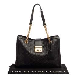 Gucci Black Guccissima Leather Padlock Medium Tote