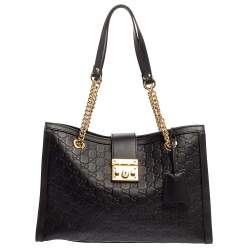 Gucci Black Guccissima Leather Padlock Medium Tote