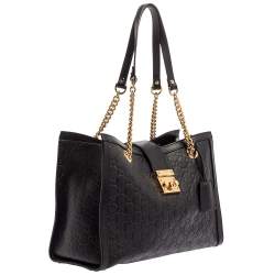 Gucci Black Guccissima Leather Padlock Medium Tote