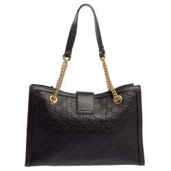 Gucci Black Guccissima Leather Padlock Medium Tote