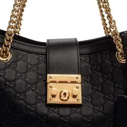 Gucci Black Guccissima Leather Padlock Medium Tote