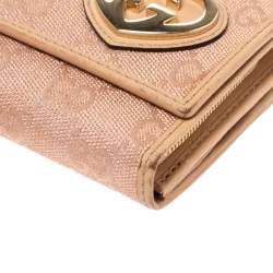 Gucci Beige/Pink Shimmer GG Canvas Lovely Heart Continental Wallet