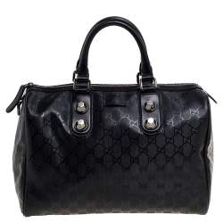 Pre Owned حقيبة غوتشي "جوي بوسطون" متوسطة كانفاس مطبوع جي جي أسود