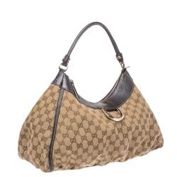 مملوكة مسبقًا Gucci Beige/Brown GG Canvas and Leather D Ring Hobo